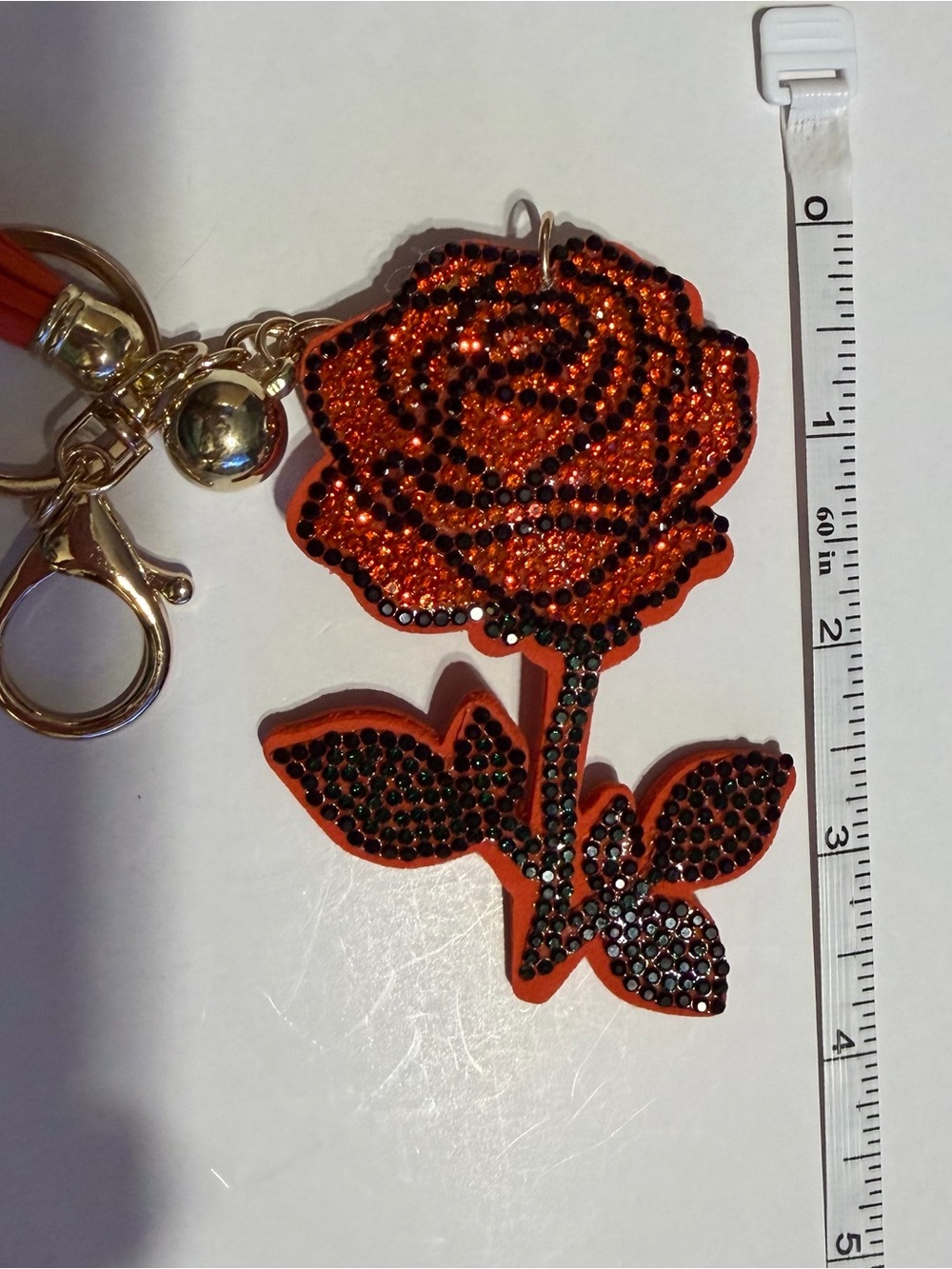 Orange Crystal Rose Keychain Card Holder Charm